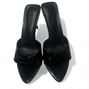 Elegant Black Women's Heels Mules Sz 10 Patent Leather Slip Ons